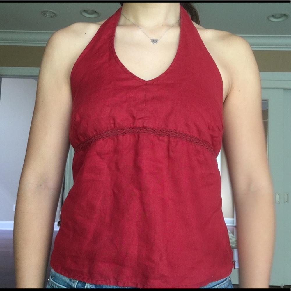 Red halter tie top